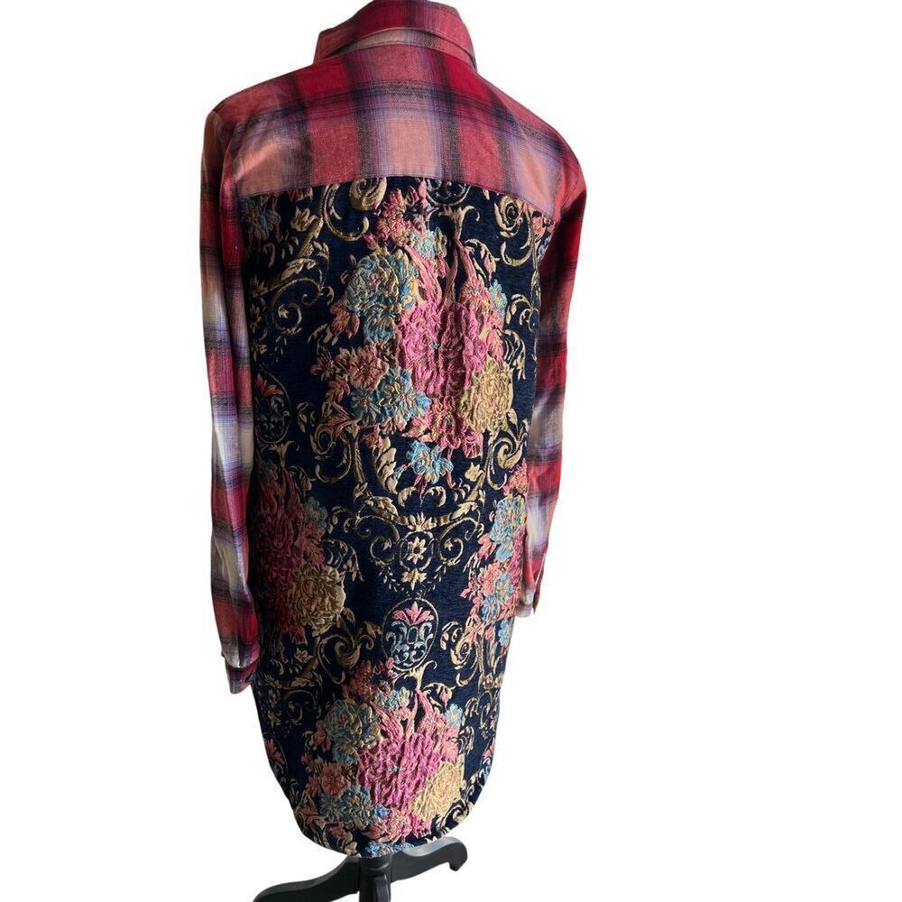 Soft Surroundings flannel & tapestry button down long sleeve shirt, women's S